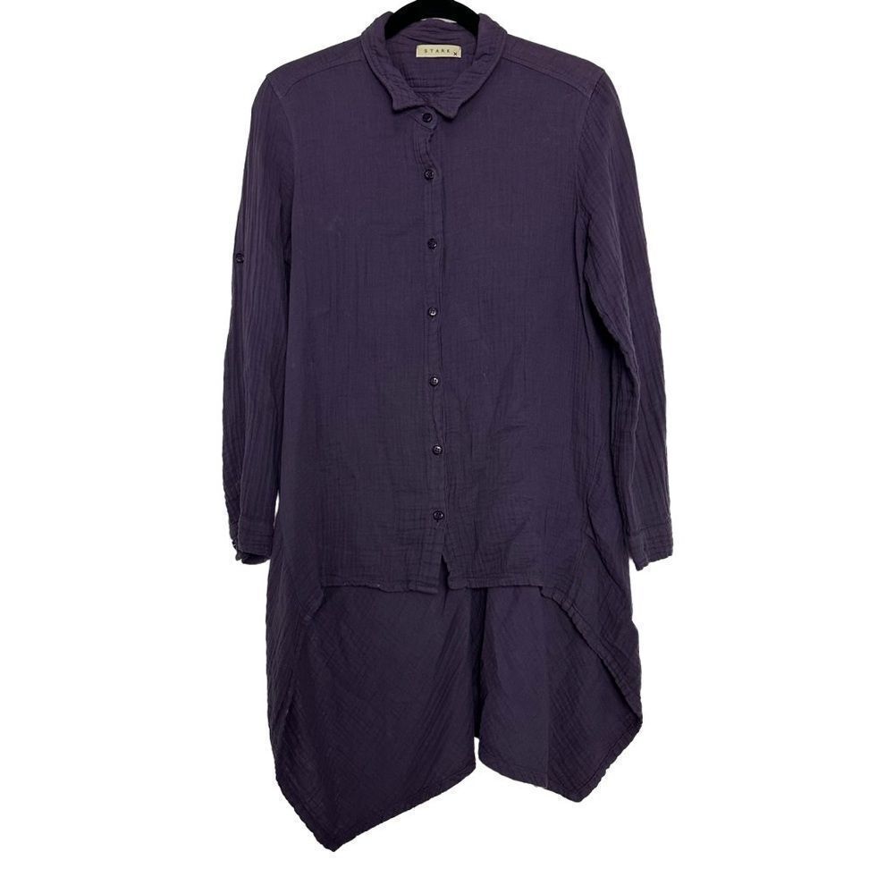 STARKX Women’s Purple Boho Gauze Asymmetrical Shirt Top sz M Lagenlook